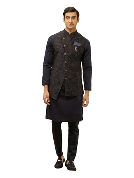 Self Design Kurta Pyjama Jacket Set for Men