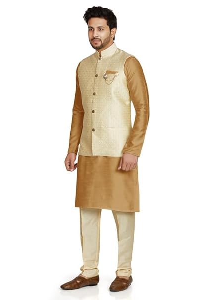 BE ACTIVE Men's Men's Silk Blend Kurta Churidar Pyjama with Ethnic Bundi Jacket Set