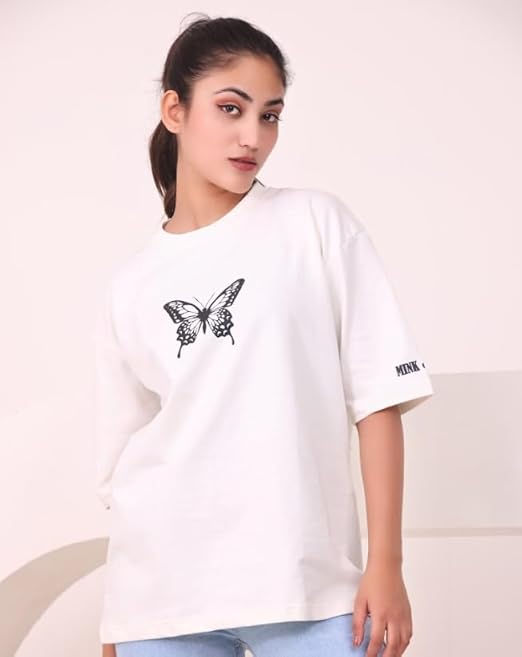 Oversized T Shirt,Oversized Printed T-Shirt, Butterfly Design (Women)