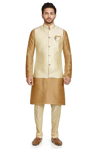 BE ACTIVE Men's Men's Silk Blend Kurta Churidar Pyjama with Ethnic Bundi Jacket Set