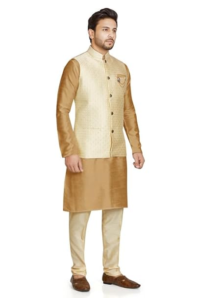 BE ACTIVE Men's Men's Silk Blend Kurta Churidar Pyjama with Ethnic Bundi Jacket Set