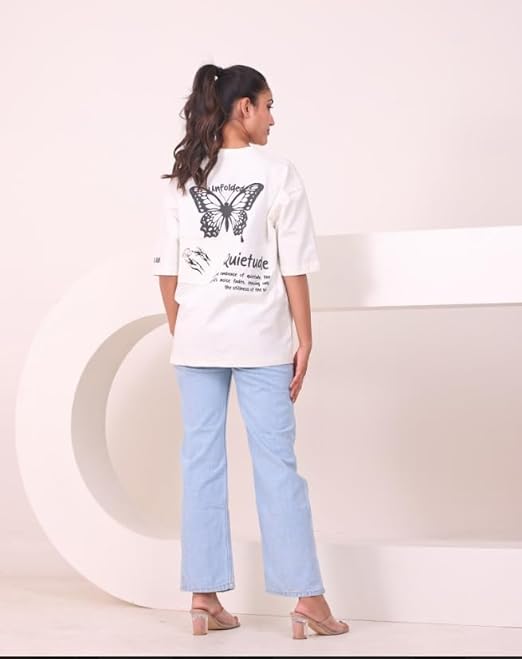 Oversized T Shirt,Oversized Printed T-Shirt, Butterfly Design (Women)