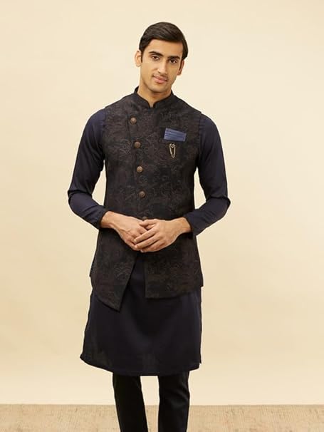 Self Design Kurta Pyjama Jacket Set for Men