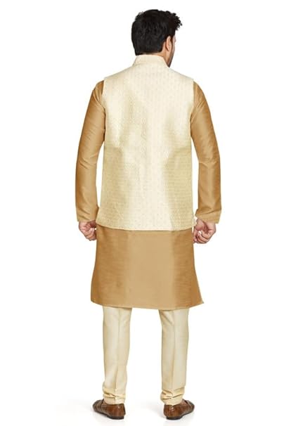 BE ACTIVE Men's Men's Silk Blend Kurta Churidar Pyjama with Ethnic Bundi Jacket Set