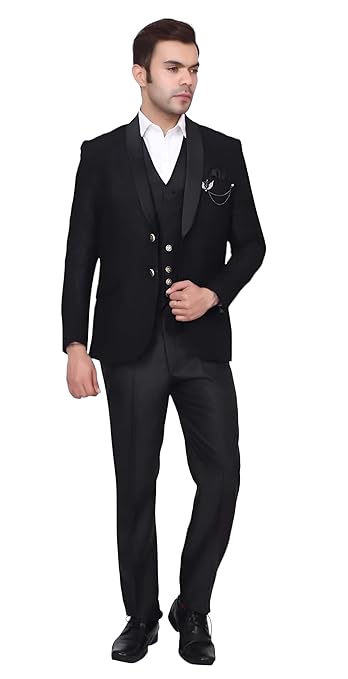 Men 5 Piece Coat Suit with Shirt Pant Blazer Waistcoat & Tie Solid Suit