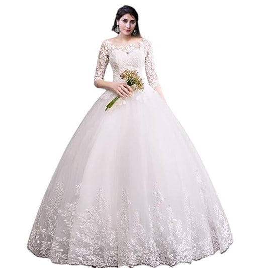 Wedding Gown for Christian Women White with Extra Sleeve Size Custom (White-B-G01)