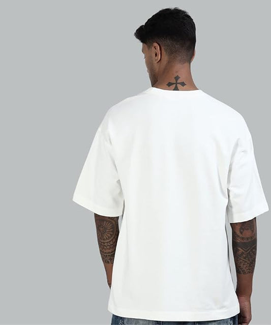 Oversized Baggy Fit Drop Shoulder Half Sleeves Round Neck Solid Pure 100% Cotton T-Shirt for Men