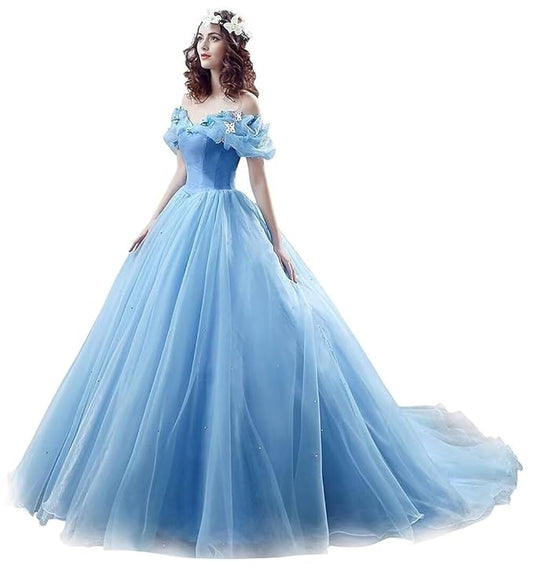 Off Shoulder Quinceanera Ball Gowns Masquerade Princess Long Prom Formal Evening Party Dress