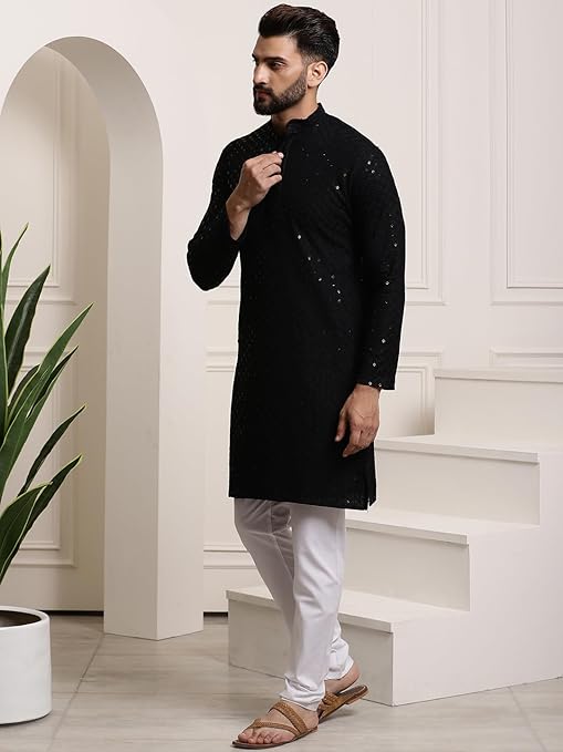 Men's Pure Cotton Sequence Kurta & Pyjama Set