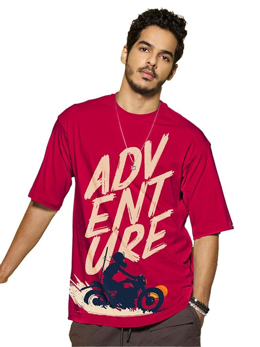 Men's Graphic Print Oversized Fit Half Sleeve Round Neck Cotton T-Shirt