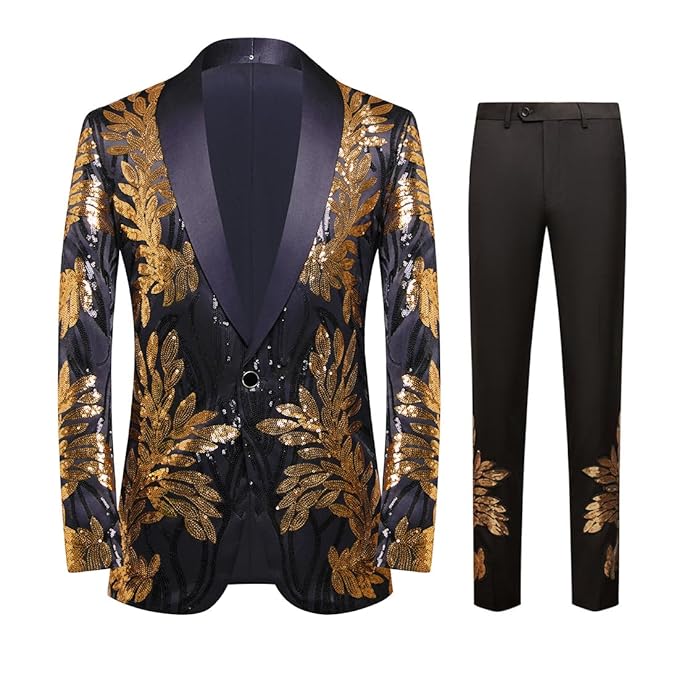 Men's High-end Positioning Sequins Luxury Suits One Button Shawl Lapel Blazer Jacket Pants,Men Tuxedo Suit Set